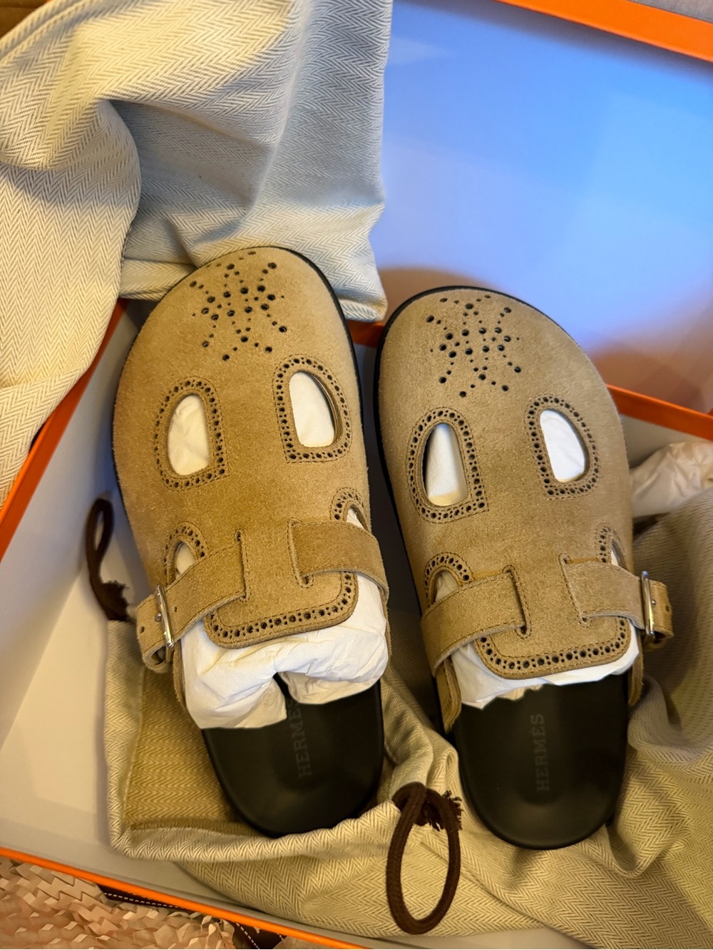 Hermes Monk Mule 2026 Suede beige Sandal Clog 36
